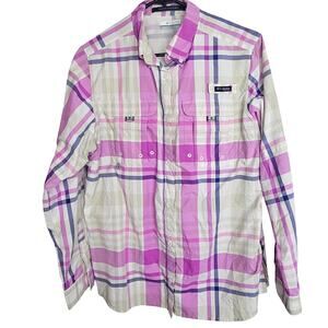Columbia PFG Womens Super Bahama Vented Fishing Shirt Plaid Sz M Outdoor Button